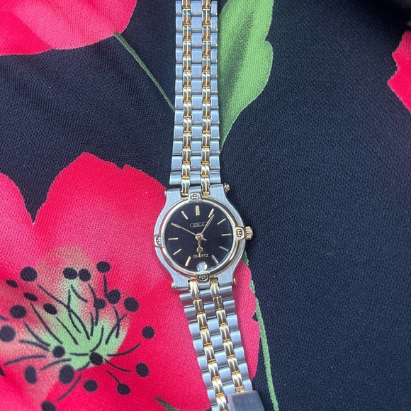 Gucci Gold and Silver Watch with Black Face - Picture 2 of 2
